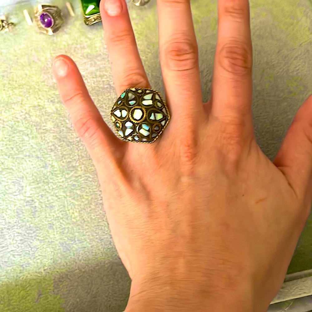 Antique opal mosaic ring - adjustable size.
